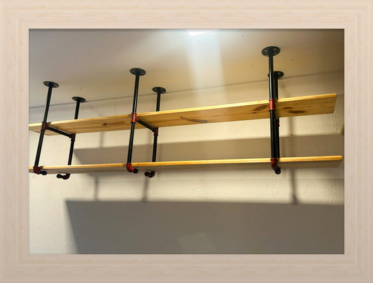 Custom built ceiling mounted shelves